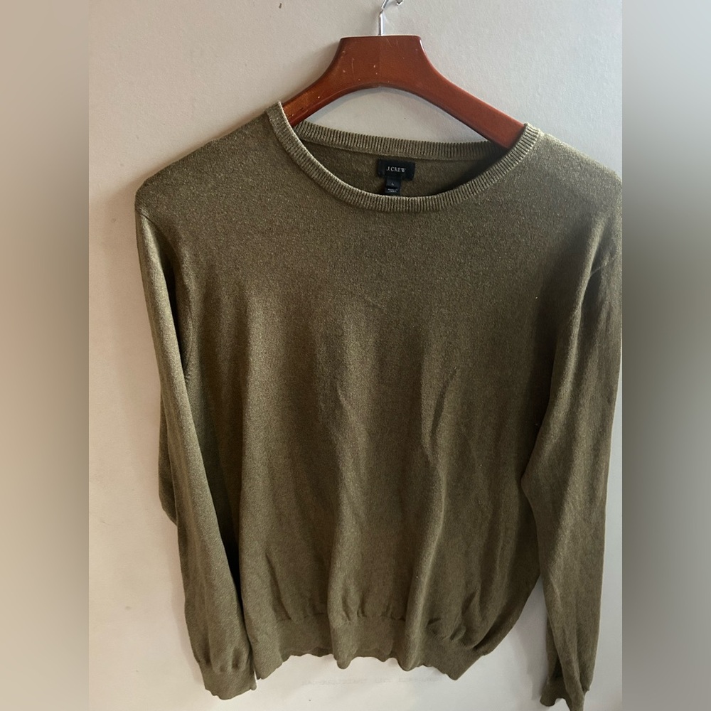 J Crew Men's Cashmere and Cotton Olive Crew Neck Sweater